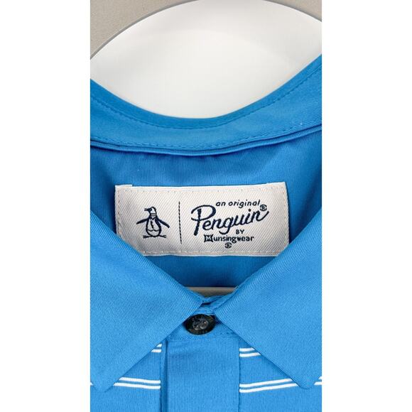 Penguin Mens Striped Polo Shirt Short Sleeve Size 2XL Cloisonne Blue Golf NWT - Picture 6 of 10